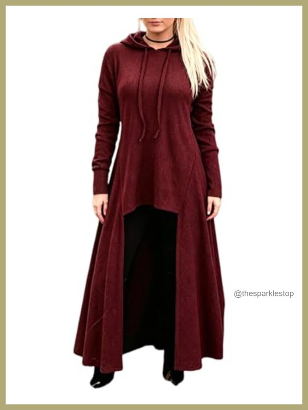 Women Hooded Sweater Pullover High Low Hem Longline Gothic Outfit